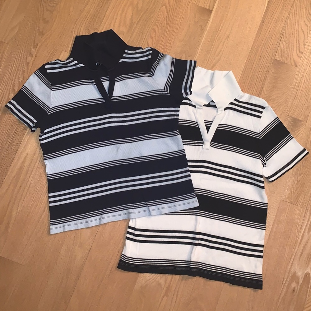 Set of 2 Striped Short Sleeve V necks